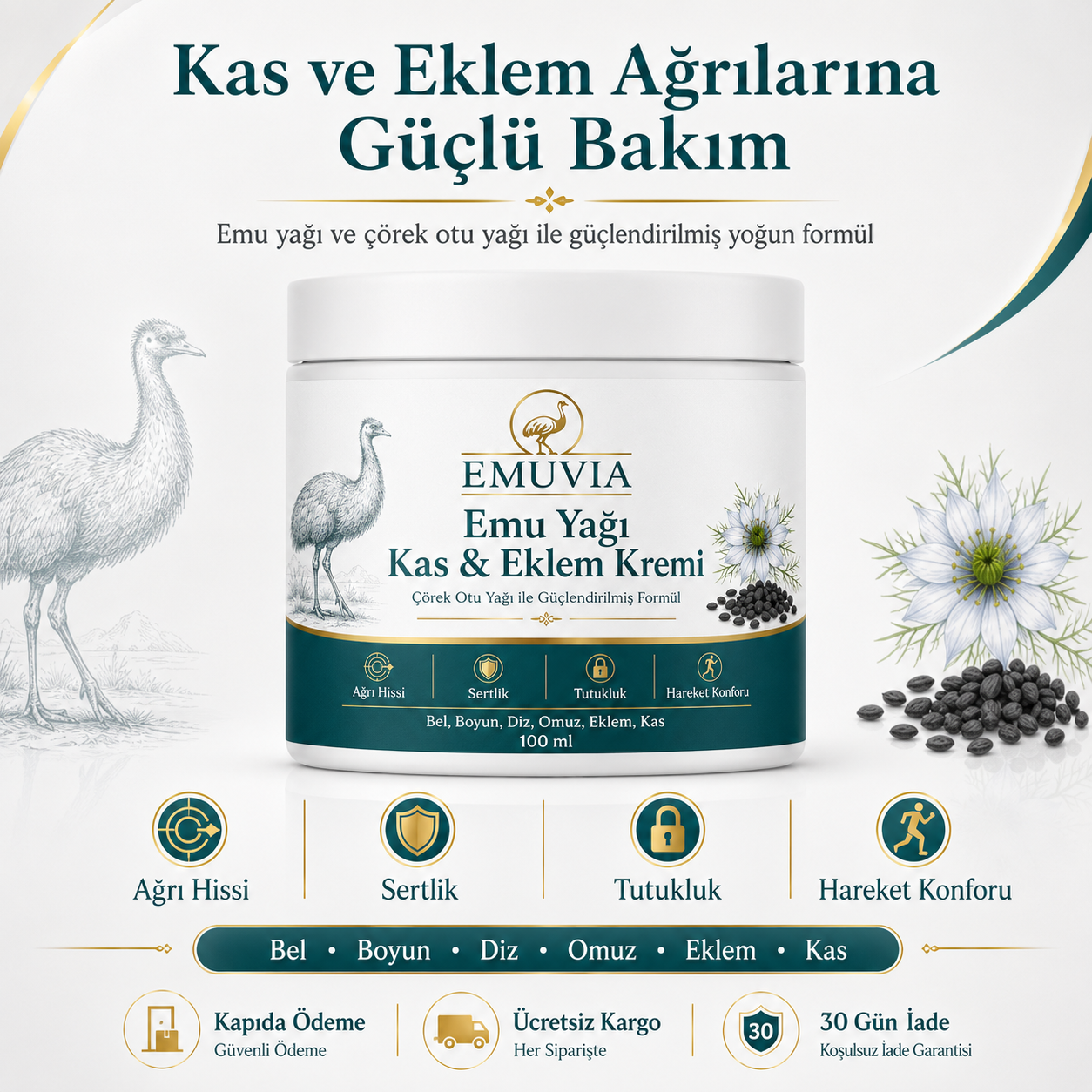 Emuvia- Emu Yağlı ve Çörek Otlu Ağrı Kremi