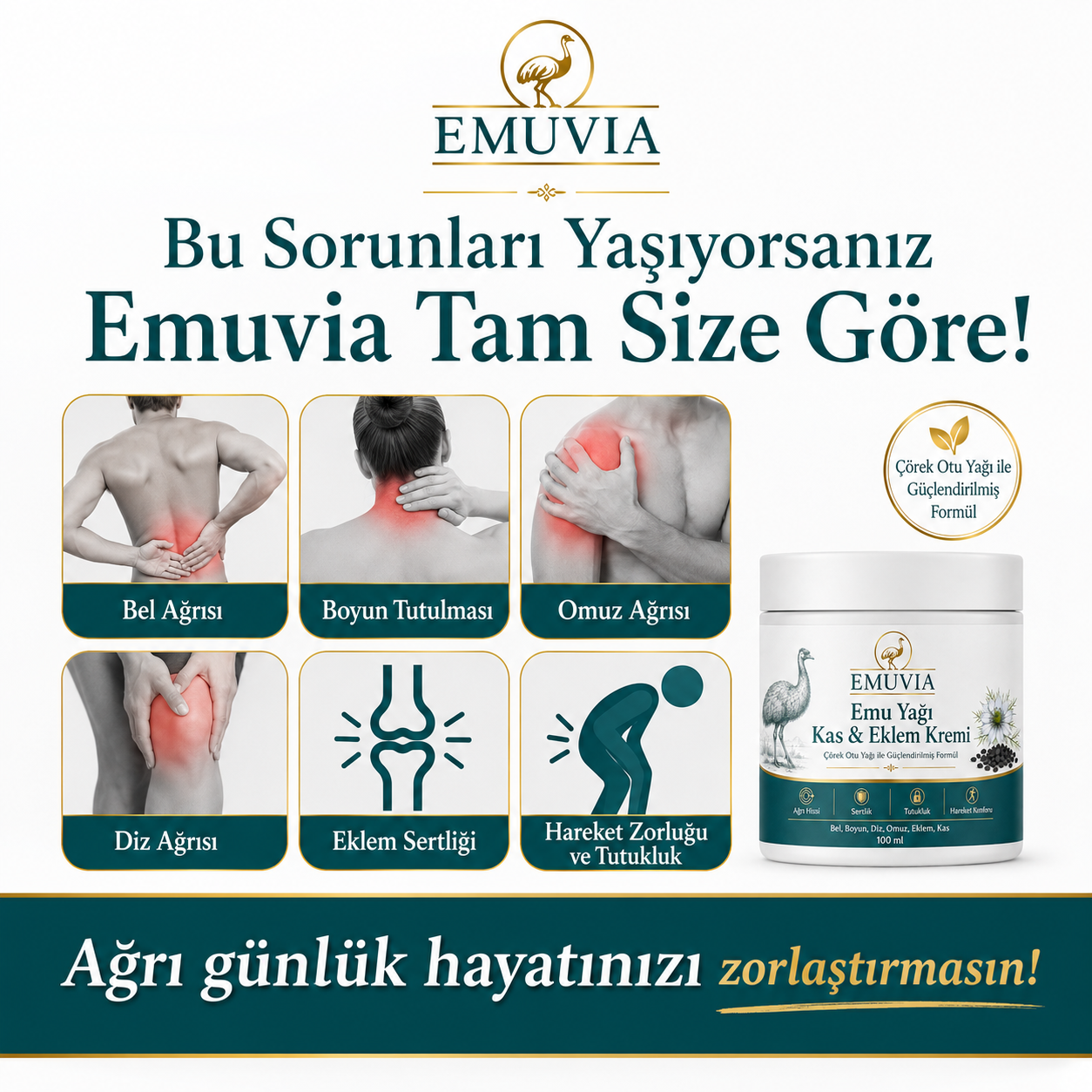 Emuvia- Emu Yağlı ve Çörek Otlu Ağrı Kremi